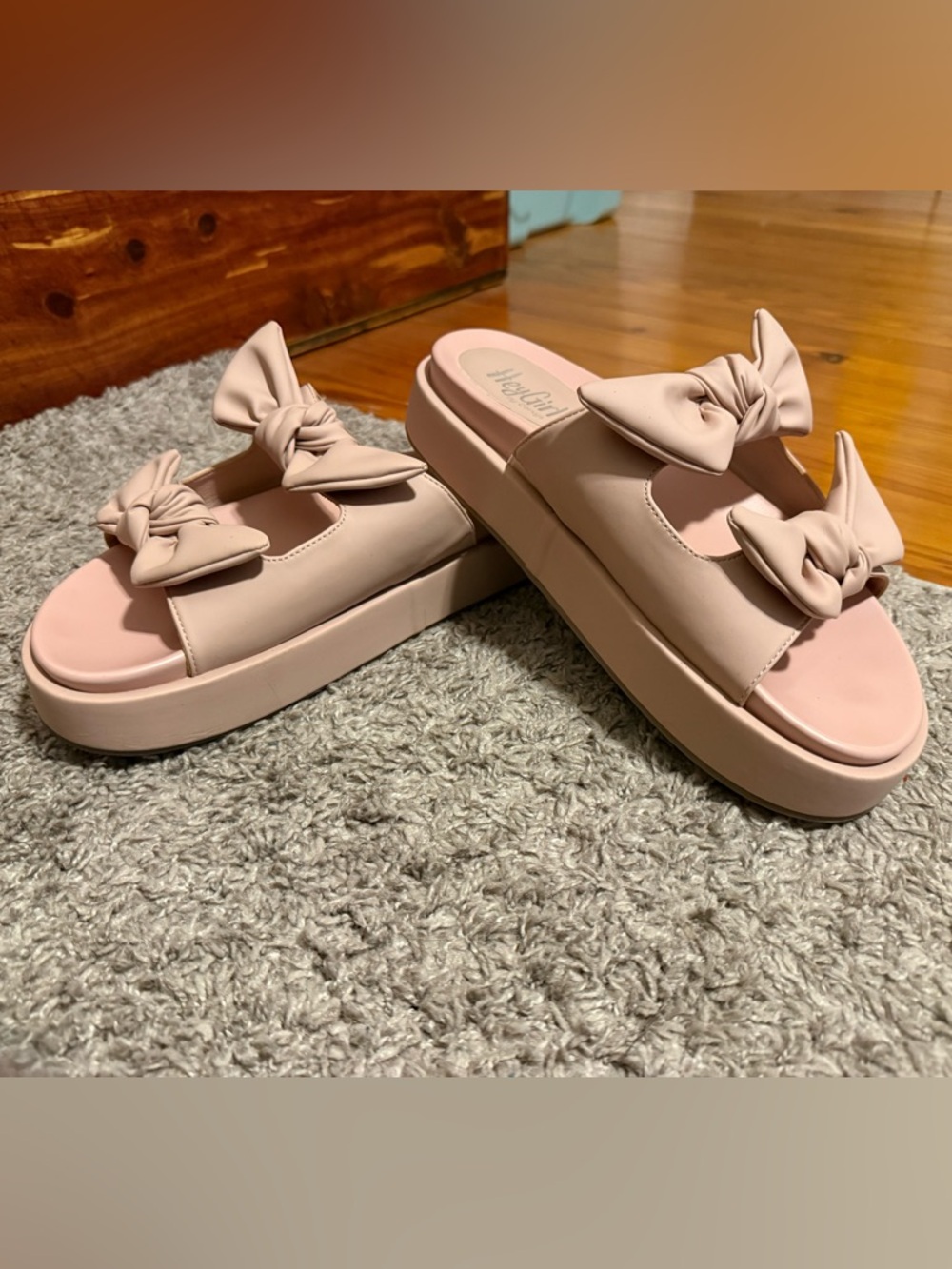 Corkys Blush Pink Double Bow Platform Slide Mules